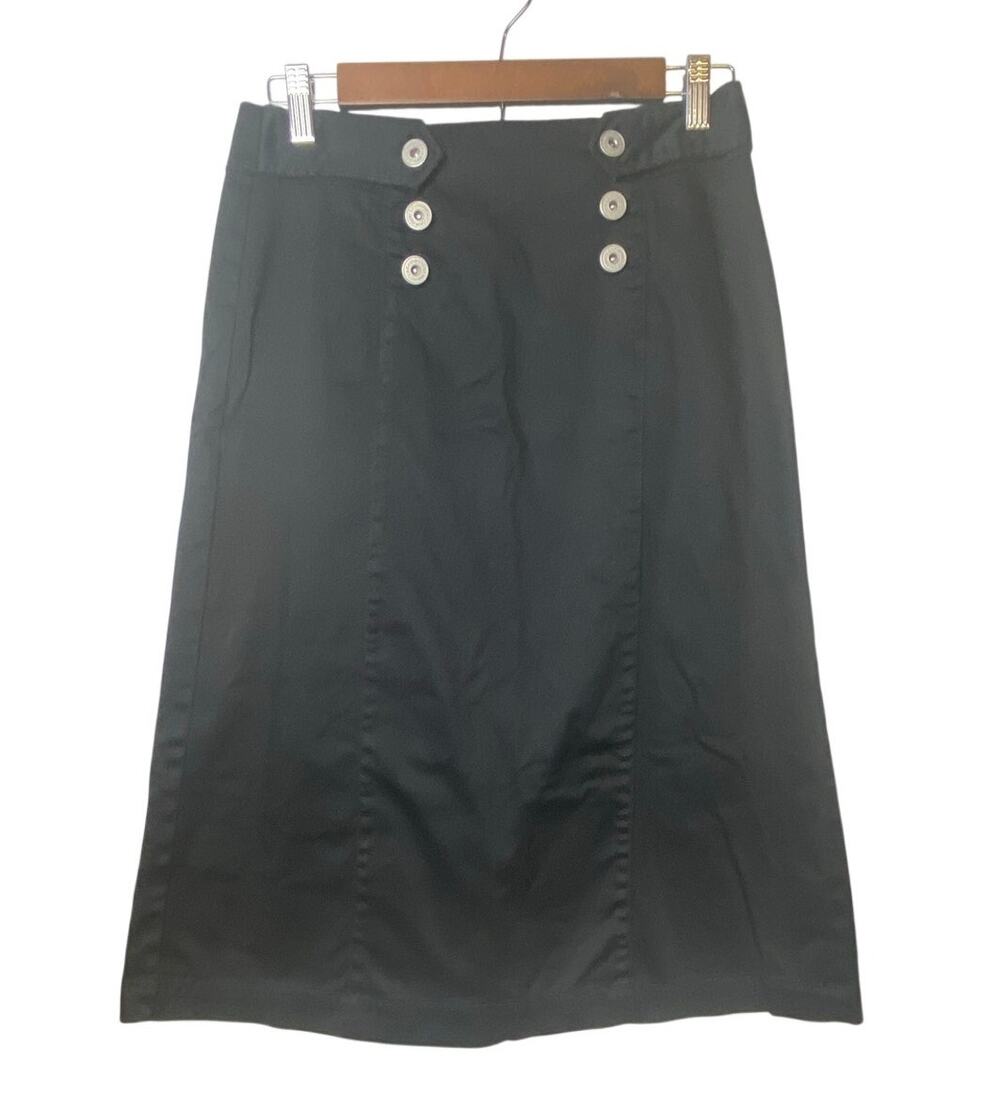 Z. Cavaricci Black A-line Button Accent Midi Skirt Women's Size 26"